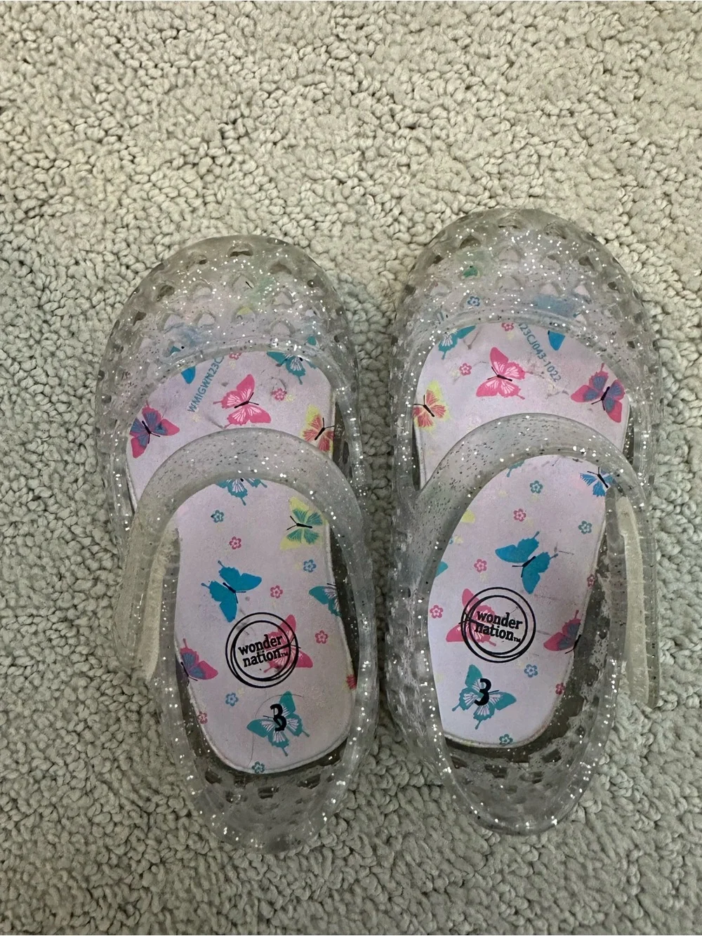 wonder nation Clear Glitter Jelly Mary Janes with Pink Butterfly Insole